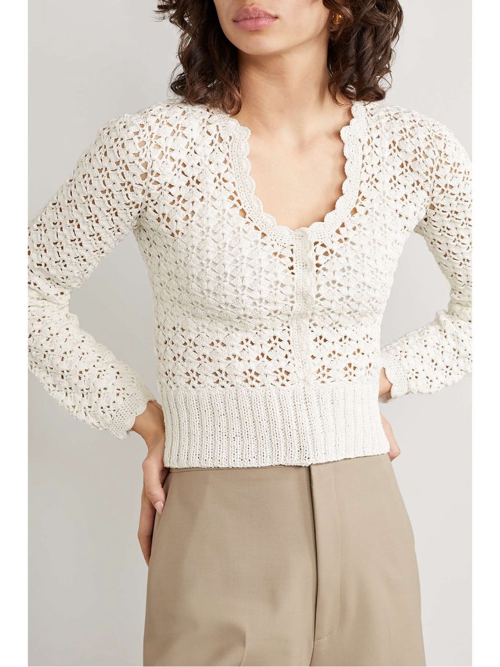 Commission Ivory Hand Crochet Cotton Cardigan Sweater XS Designer